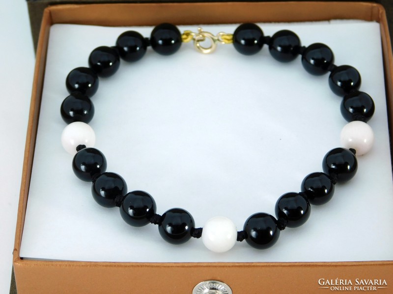 14K gold black tourmaline white coral bracelet