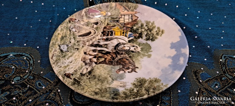 Lovas, vidéki jelenetes angol tányér, porcelán dísztányér 2 (L4154)