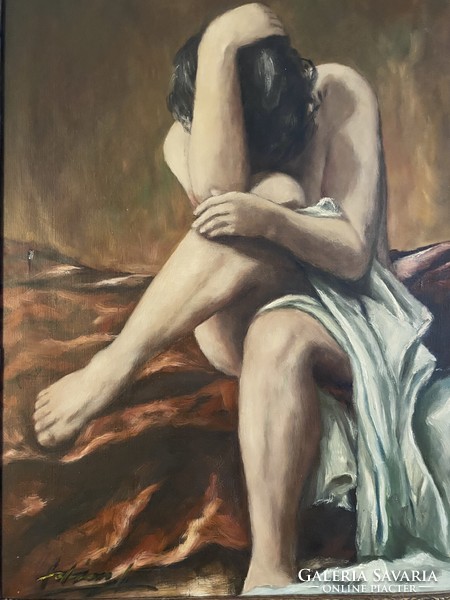 Ádám julia nude female nude large oil canvas signed painting in original frame 80 x 60 cm