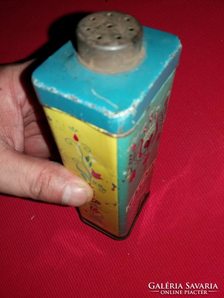 Antik fém lemez lemezáru CAOLA talkum púderes doboz extrém ritka a képek szerint