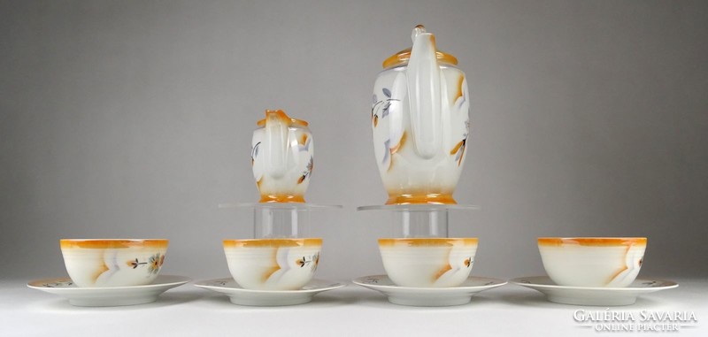 1O402 Régi irizáló narancssárga porcelán teáskészlet