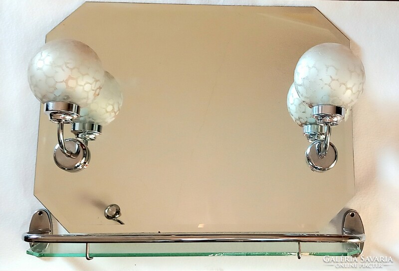 Art deco design tükör króm lámpával kristály búrával polccal ALKUDHATÓ