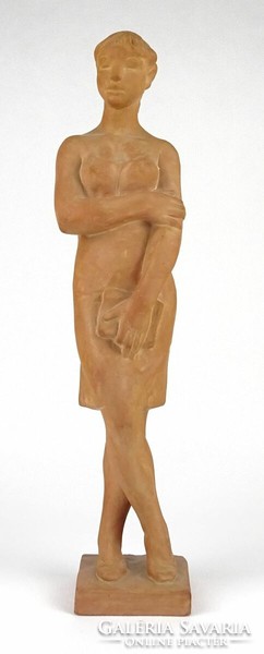 1O430 Jr. Black gauze terracotta woman statue 34.5 Cm