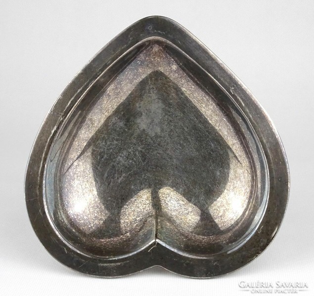 1O416 Antik szív alakú ezüstözött tálka 16.5 cm
