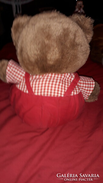Old cute plush teddy bear in a checkered shirt with bridle pants 30 cm perfect according to the pictures