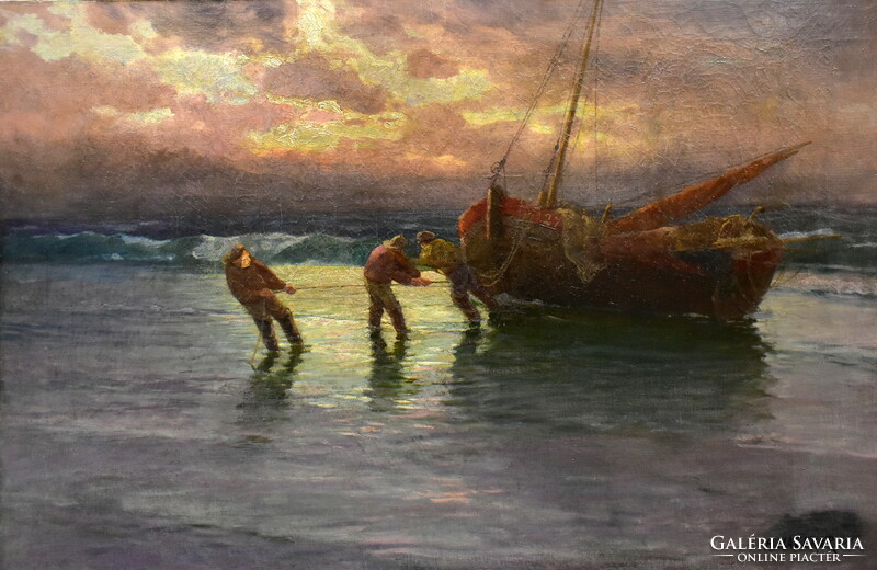 Henri Magerer ( XIX. sz. holland festő ) HAJÓVONTATÓK