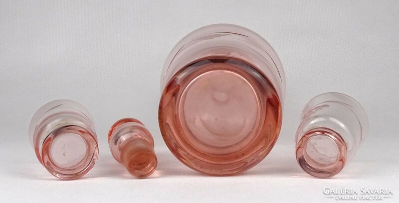 1O434 Régi rózsaszín fújt üveg pálinkás készlet