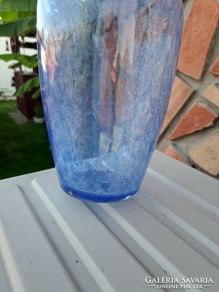 Blue cracked veil glass veil karcagi berekbürdő glass vase collectors mid-century modern
