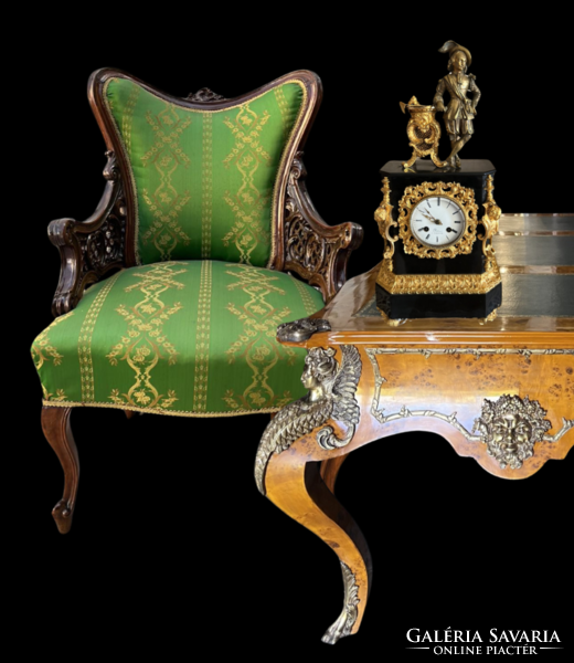 Antik francia kandalló-, asztali-, szalon fonálingás szobros bútoróra
