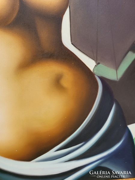 Tamara de Lempicka style art deco female nude oil painting