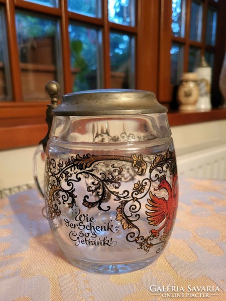 German glass beer mug with lid