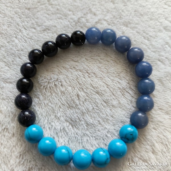 New gradient mineral bracelet turquoise/sunstone/blue quartz/agate