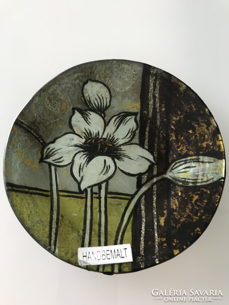 Hand-painted glass bowl with lily, diameter 14 cm