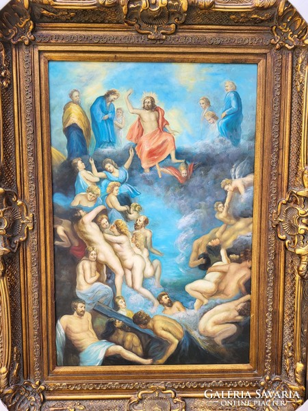 A mythological oil painting with many figures