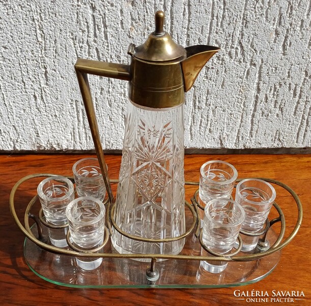 Antique art nouveau table centrepiece, drinks dispenser, schnapps, liquor, glass glasses, carafe