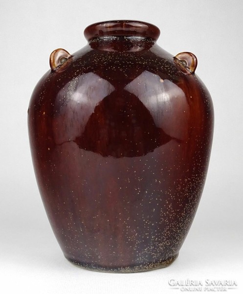 1O499 Hibátlan barna mázas kerámia váza 20.5 cm