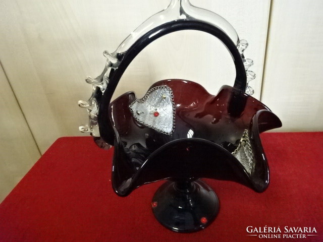 Burgundy blown glass centerpiece, height 23 cm, diameter 19 cm. Jokai.
