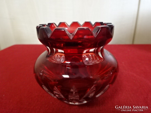 Burgundy crystal glass vase, height 7.5 cm, diameter 7 cm. Jokai.
