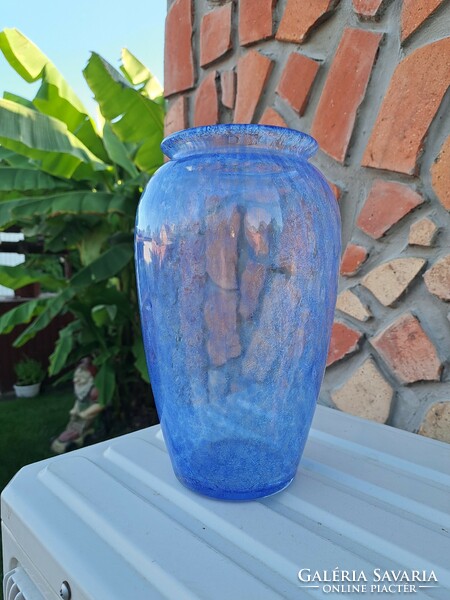 Kék repesztett Fátyolüveg fátyol karcagi berekfürdői üveg váza Gyűjtői mid-century modern