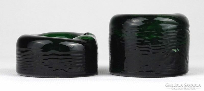 1O660 Iparművészeti IDEA zöld fújt üveg gyertyatartó pár