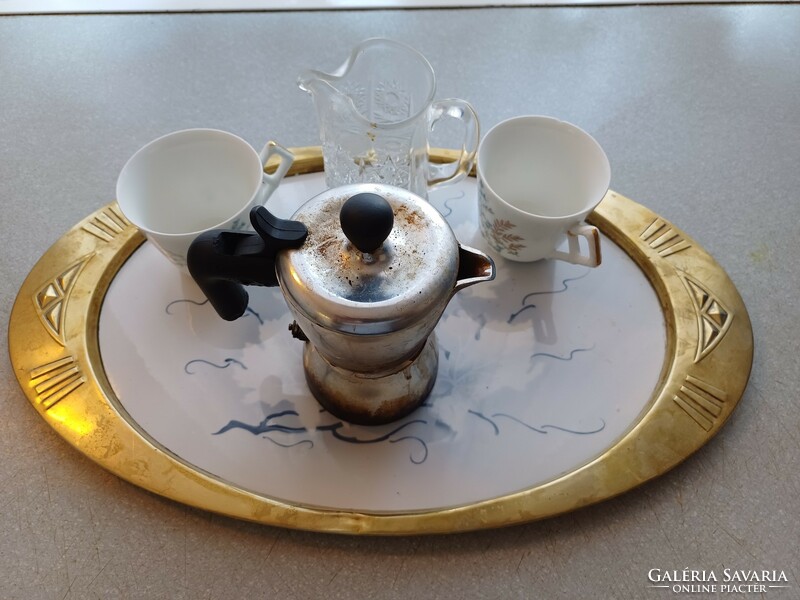 Szecessziós ,Art Deco Rèz ès Porcelàn fayance betèt ,kínàló asztalközèp gyümölcs kàvè rövid italok