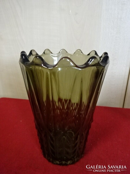 Green glass vase, height 15.5 cm, diameter 11 cm. Jokai.
