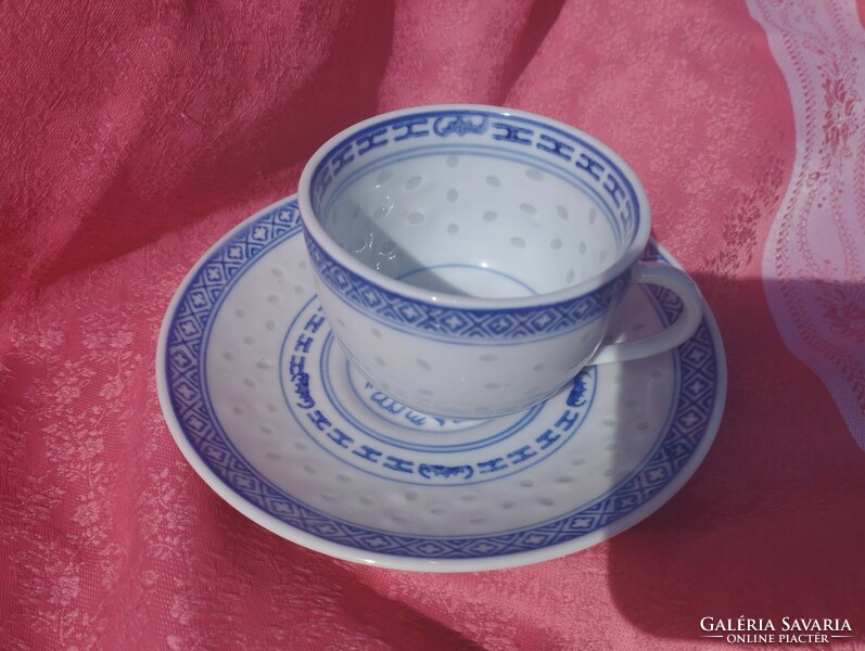 Kínai rizsszemes porcelán kávés csésze aljjal