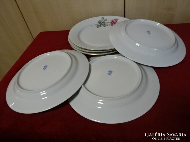 Alföldi porcelain, flat plate with rose pattern, six pieces. Jokai.