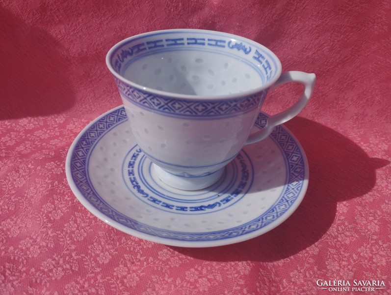 Kínai rizsszemes porcelán kávés csésze aljjal