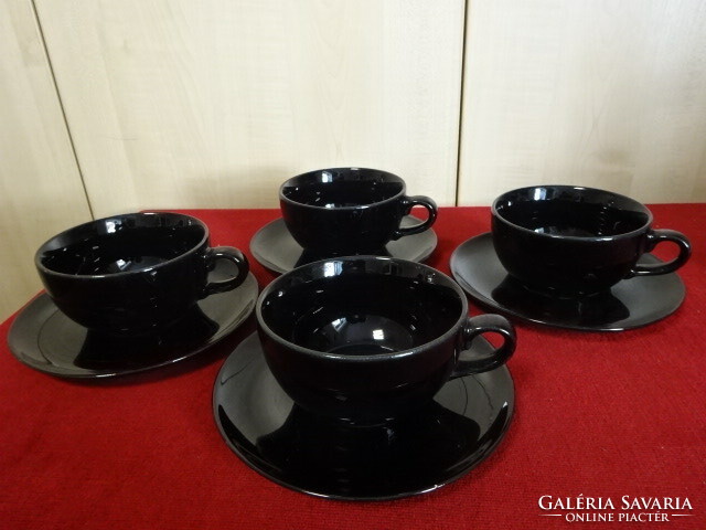 Black porcelain teacup + saucer, four pieces for sale together. Jokai.