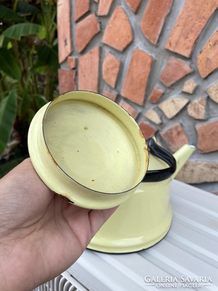 3 literes zománcos zománcozott sárga  teáskanna teafőző hagyaték régiség nosztalgia