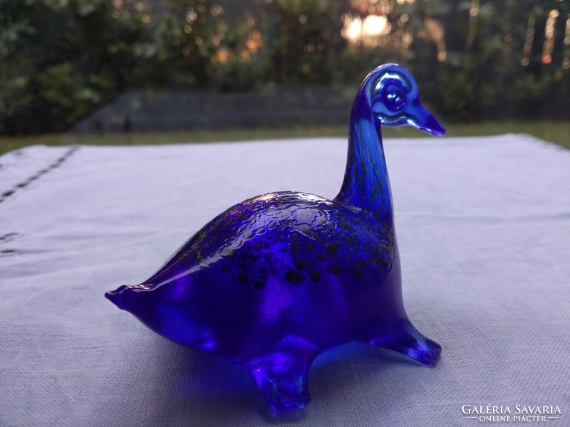 Fenton blue artist glass duck