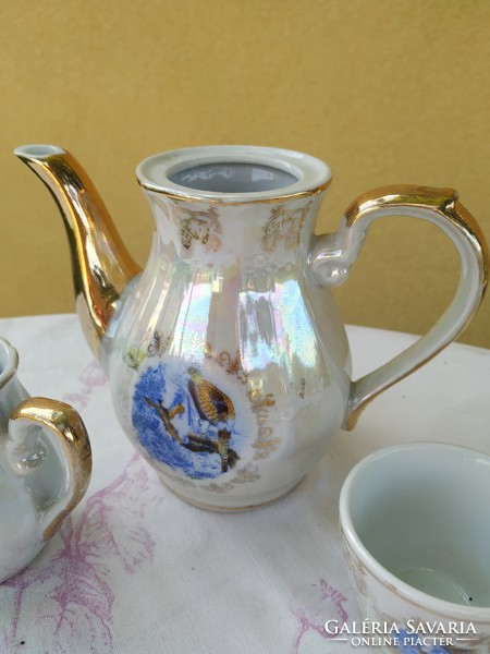 Porcelain scenic, iridescent, coffee set for sale! For replacement