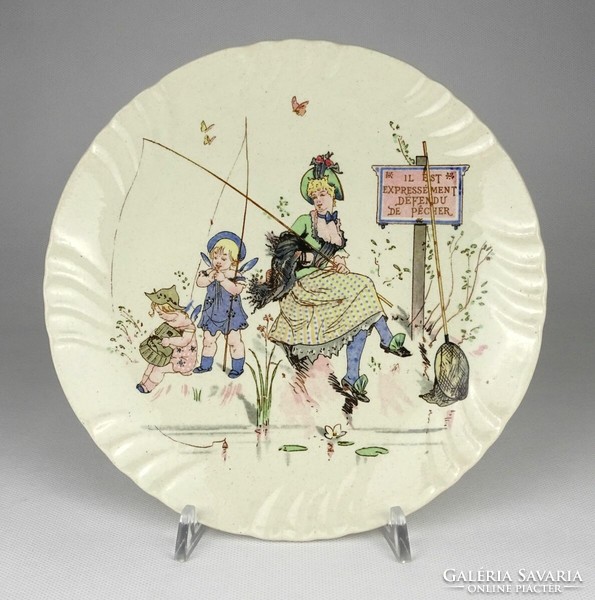 1O549 antique Sarreguemines French faience decorative plate 21 cm