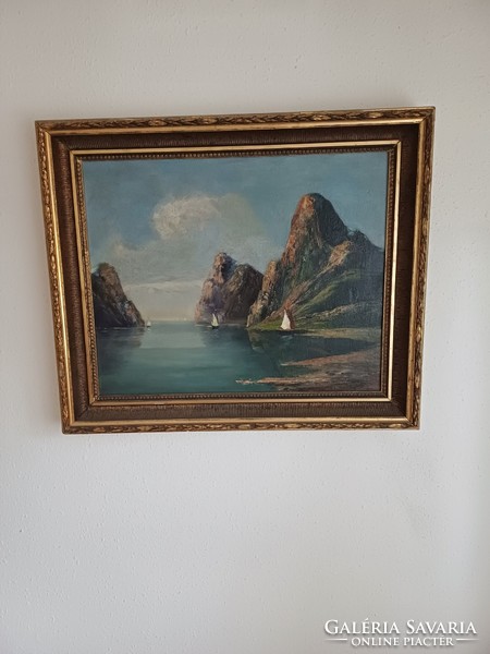 Large oil painting. In found condition.