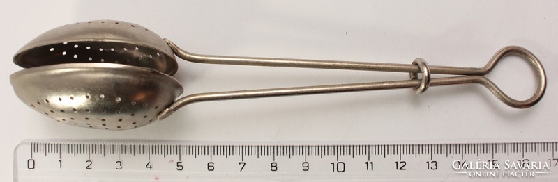 Alpaca tea herb holder spoon, circa 1930, 16 cm long
