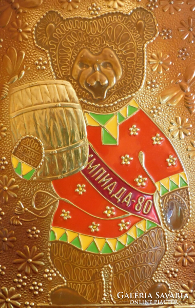 Misa, the mascot of the 1980 Moscow Olympics - fire enamel copper wall decoration