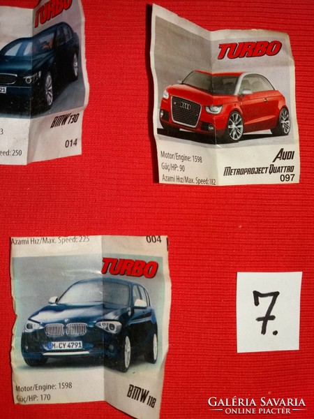 Retro 1990-s évek TURBO sport rágógumi gyűjthető autóscimkék 5 darab egyben a képek szerint 7