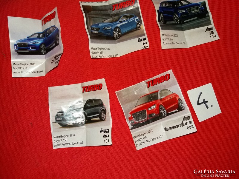 Retro 1990s turbo sports chewing gum collectible car tags 5 pieces in one as shown 4