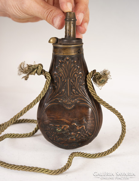 Copper powder holder - decorated with a hunting scene