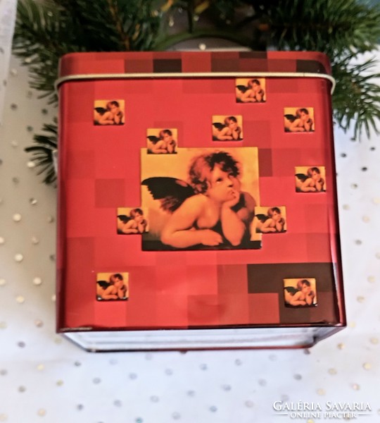 Karácsonyi angyalkás zenélő fém doboz 9x12x12cm
