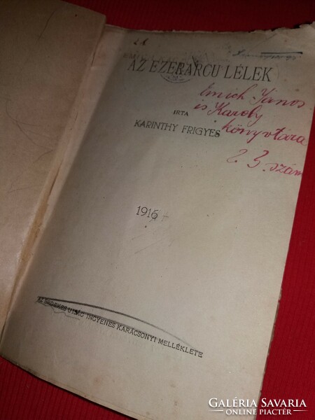 Antik 1916 Karinthy Frigyes :Az ezerarcú lélek regény a képek szerint Singer és Wolfner