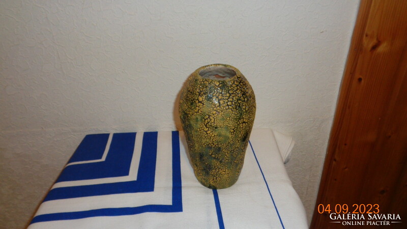 Shrink-glazed ceramic vase marked with a