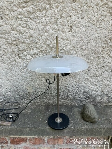 Refurbished bauhaus table lamp glass shade chrome stem retro vintage mcm