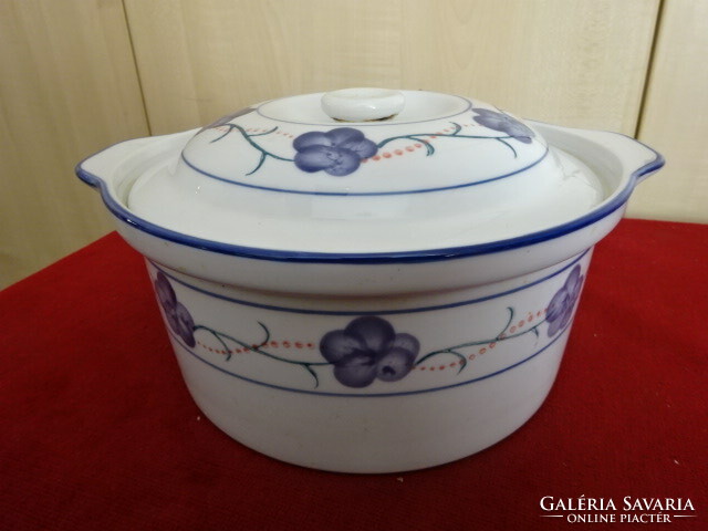 Porcelán sütőedény, kék virágos, teljes magassága 12 cm. Jókai.