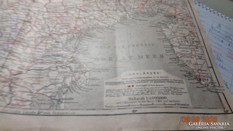 Military map from the time of the monarchy 1905 - Italy - South Tyrol - Gulf of Venice 42 x 29 cm