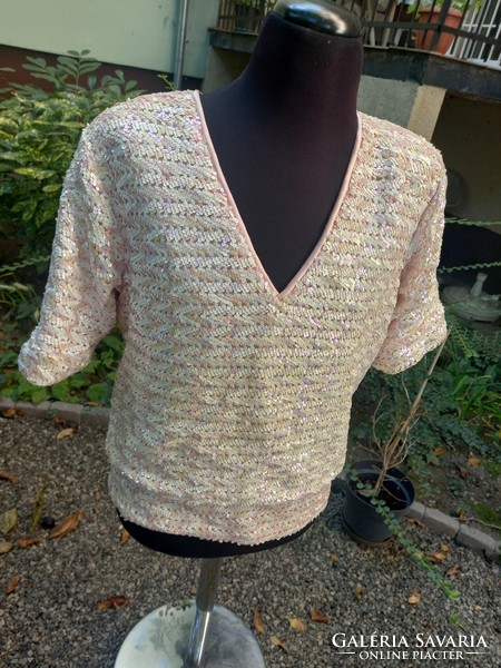 Vintage women's sequined top, evening blouse / mother of pearl sequined evening, casual, size: 42/44.