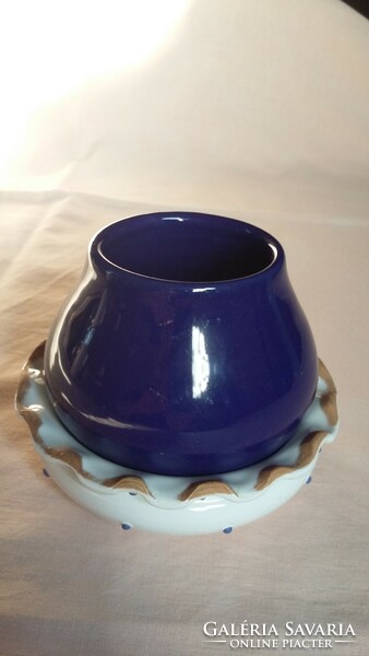 Blue ceramic storage - offering with a white blue dot roof