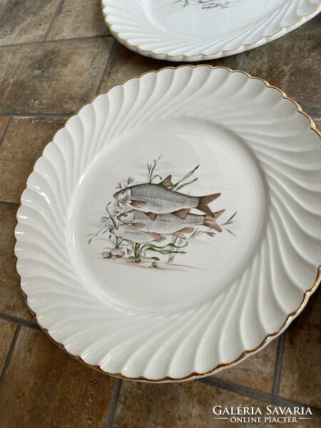 Beautiful Fish Fish Luneville French Porcelain Set Serving Plate Steak Deep Dish Flat Plate