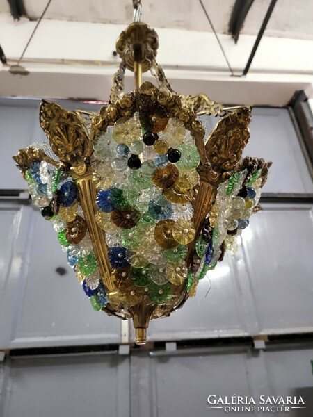 Copper chandelier with colored glass